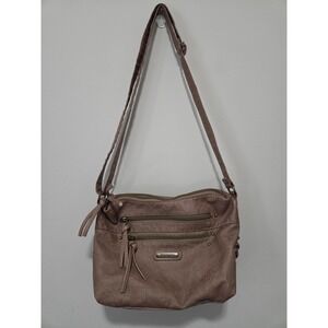 Stone & Co Mauve Faux Leather Paisley Embossed Dual Zip Crossbody Bag